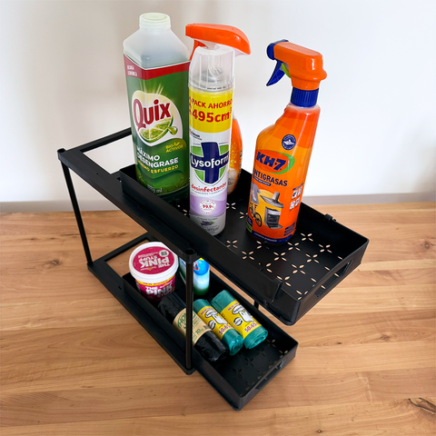Organizador Multiuso Negro – Ideal Bajo Lavaplatos (2 Bandejas Deslizantes)