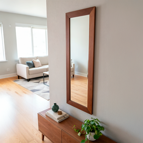 Espejo Aura Vertical - Roble Natural y Vidrio Biselado (120x42) - Frenesí Home