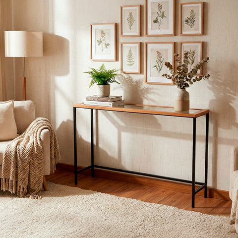 Mesa de Arrimo en Roble Natural y Vidrio