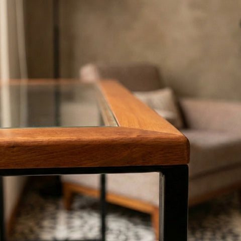 Mesa de Arrimo en Roble Natural y Vidrio