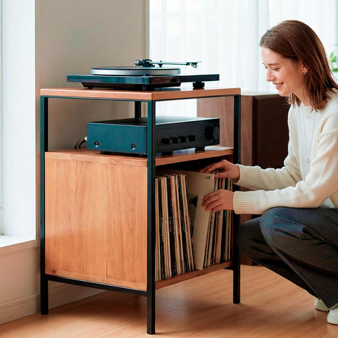 Rack para Vinilos y Tornamesa - Poder y Elegancia en Roble